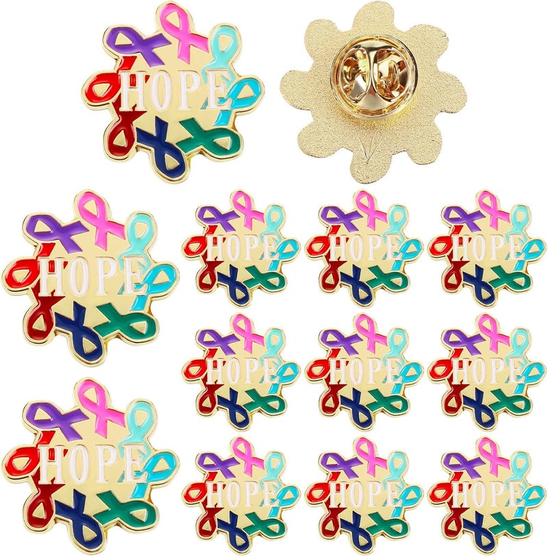 Riceshoot Store 12 Pcs Breast Cancer Awareness Lapel Pin Bulk All Cancer Pink Ribbon Hope Button Brooch Gift for Women Cloth Backpack Hat - Image 1
